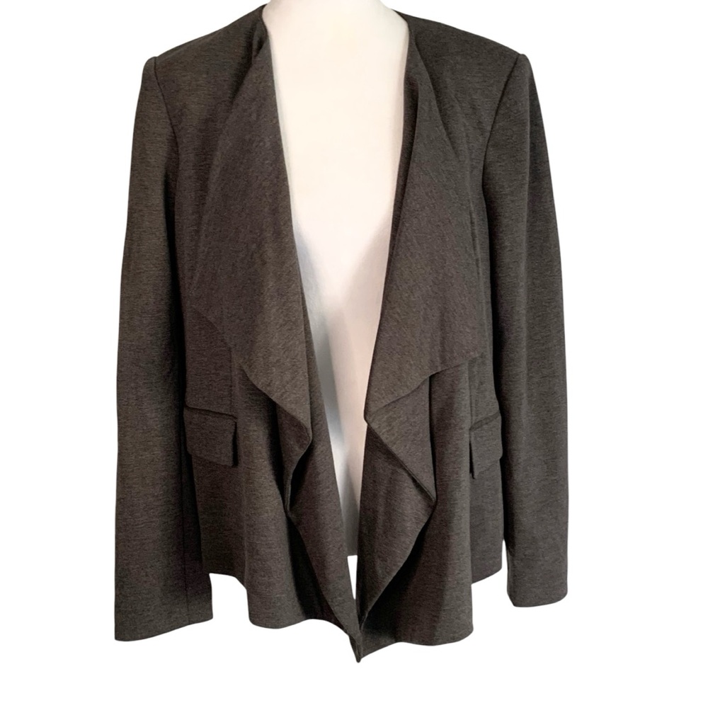 Karl Lagerfeld Large Gray Drape Front Open Career Professional Blazer Jacket